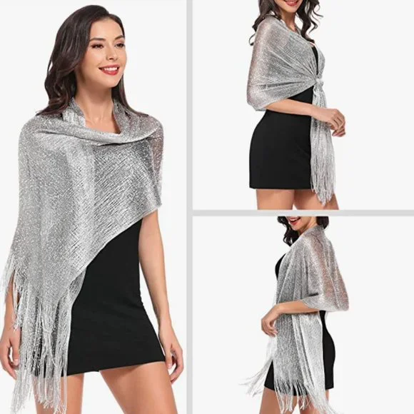 Sparkling Metallic Shawl and Wrap for Evening Party - Picture 2 of 4